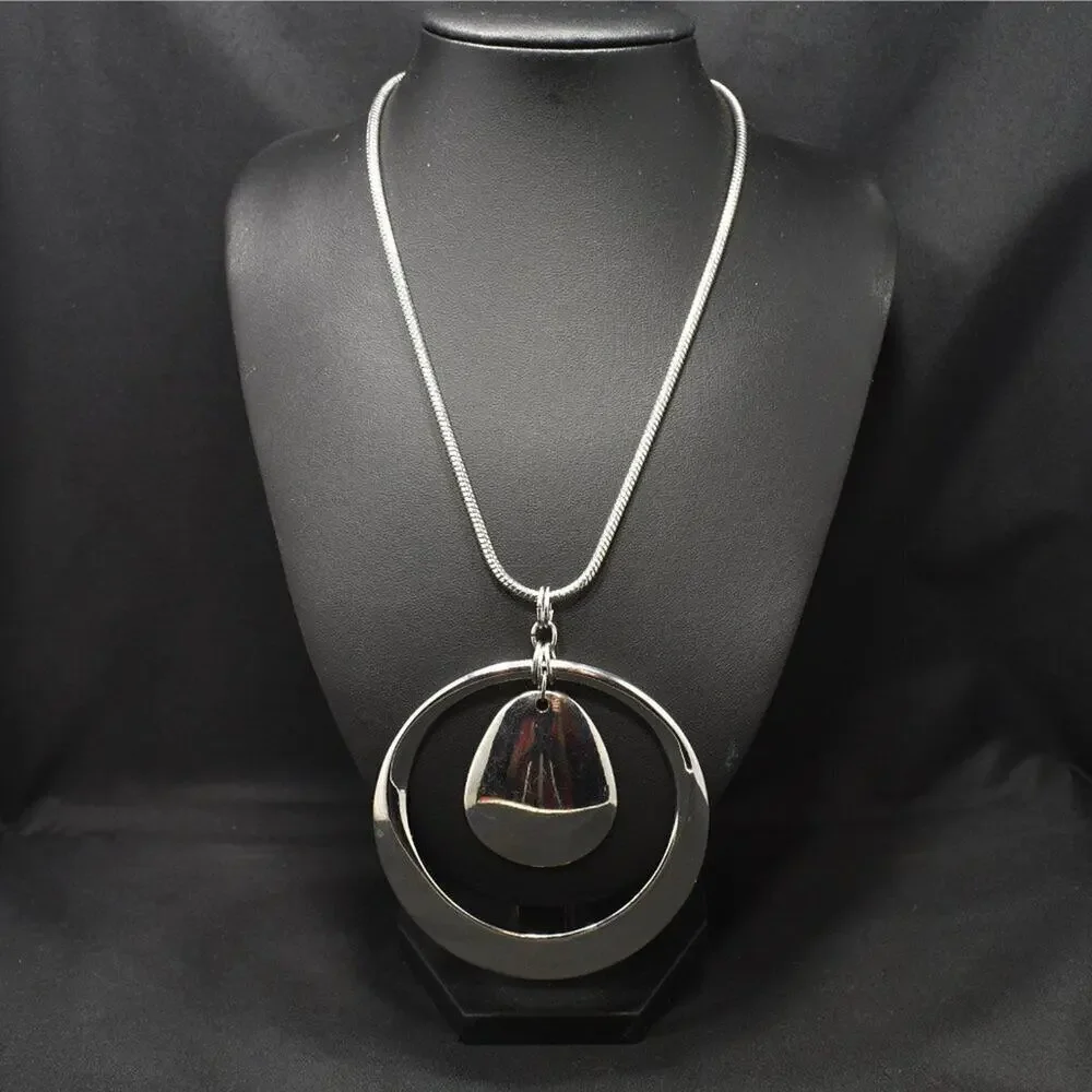 Chico's Silver Tone Large Pendant Snake Chain Necklace, 21 Inches